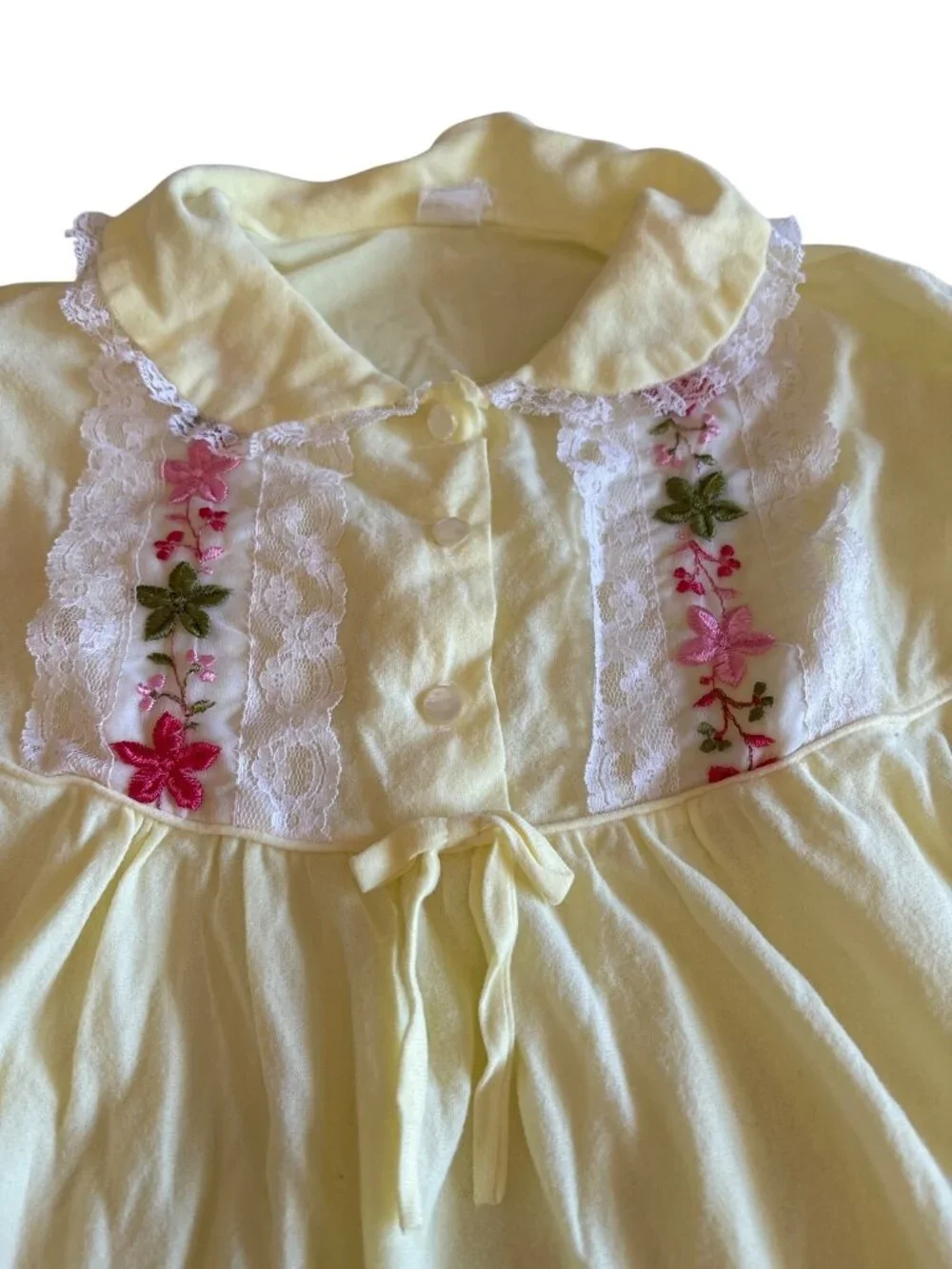 Vintage 1960 JCPenney Yellow Nightgown Lace Trim Long Sleeves Size Medium Girls